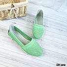 Жіночі літні шкіряні мокасини салатового кольору, фото 3