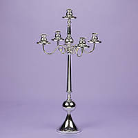 Класичний сріблястий свічник, канделябр на 5 свічок "Хром" (73 см, метал).
