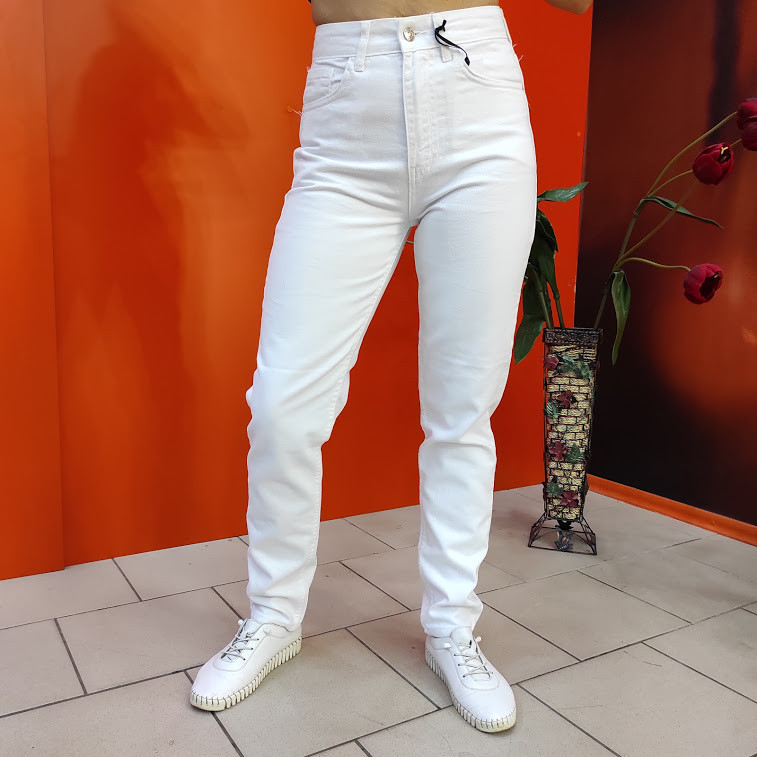 Джинси жіночі МОМ котон щільні без стрейчу вільні 28 білі, фото 1