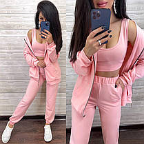 Стильний костюм-трійка штани з високою талією й укорочений топ і кофта, фото 2