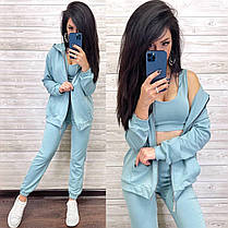 Стильний костюм-трійка штани з високою талією й укорочений топ і кофта, фото 4