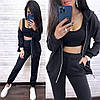 Стильний костюм-трійка штани з високою талією й укорочений топ і кофта, фото 6