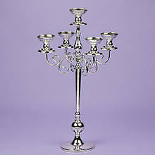 Високий сріблястий підлоговий свічник, канделябр на 5 свічок "Класика" (68 см, метал).