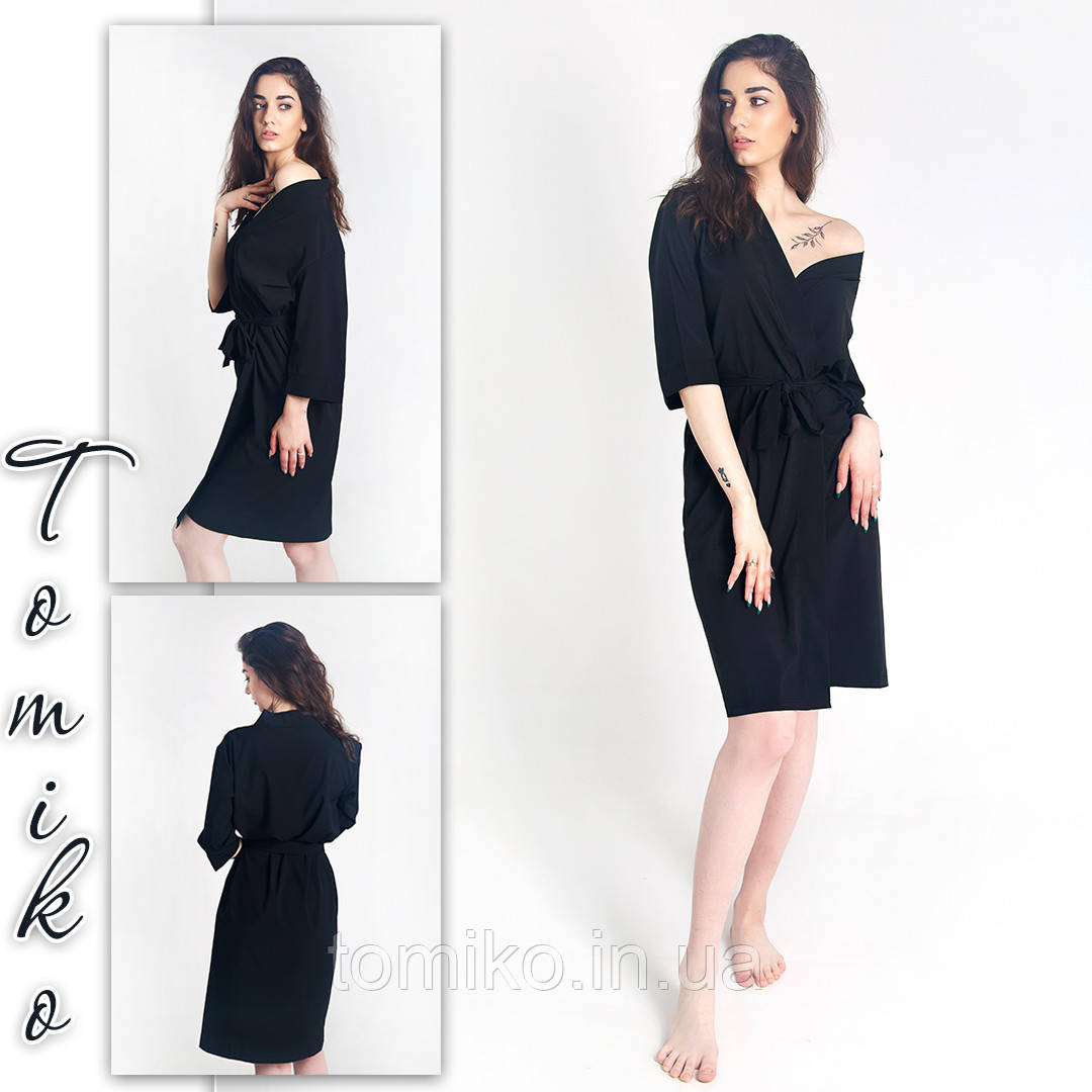 Халат шовковий кімоно чорний. Розміри 42-50.
