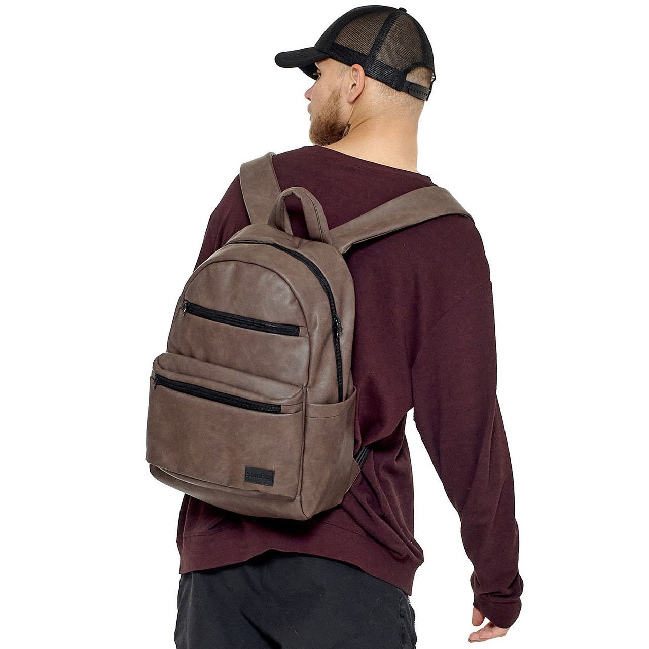 Стильний міський рюкзак чоловічий з штучної шкіри Sambag Zard з відділенням для ноутбуку, коричневий