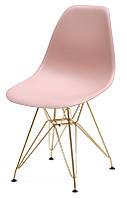 Стілець Nik GD-ML рожевий 65 на золотих металевих ніжках, дизайн Eames DSR Eiffel Gold Leg