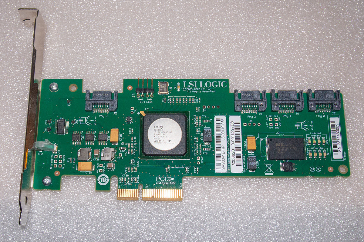 HBA/RAID контроллер адаптер LSI SAS3041E-HP (SAS1064E) 4 порта SAS/SATA PCIe 4x. Chia - фото 1 - id-p1421247248