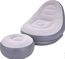 Надувний диван з пуфом Air Sofa Надувне велюрове крісло з пуфиком (99 х 130 х 76 см та 64 х 28 см)