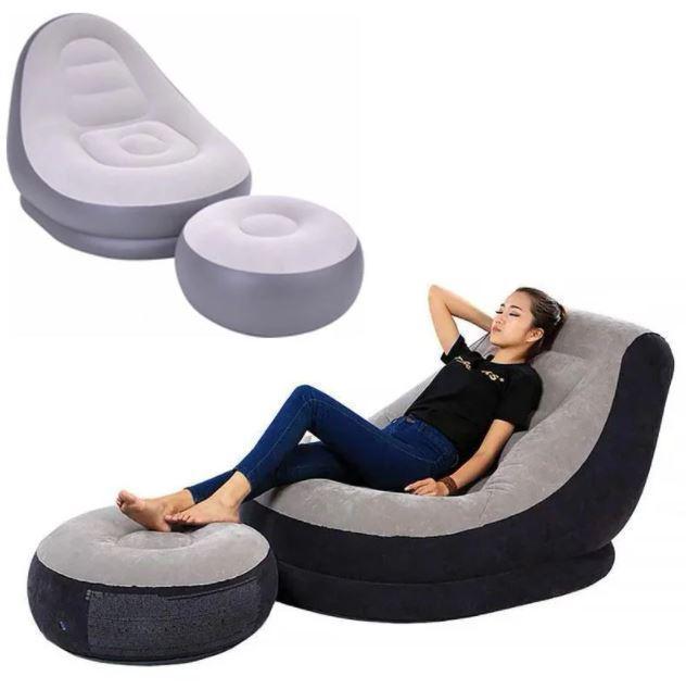 Надувний диван із пуфом Air Sofa Надувне крісло велюрове з пуфом