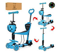 Детский трехколесный самокат беговел Scooter MAXI 5в1 со светящими колёсами и ручкой от 2 лет.