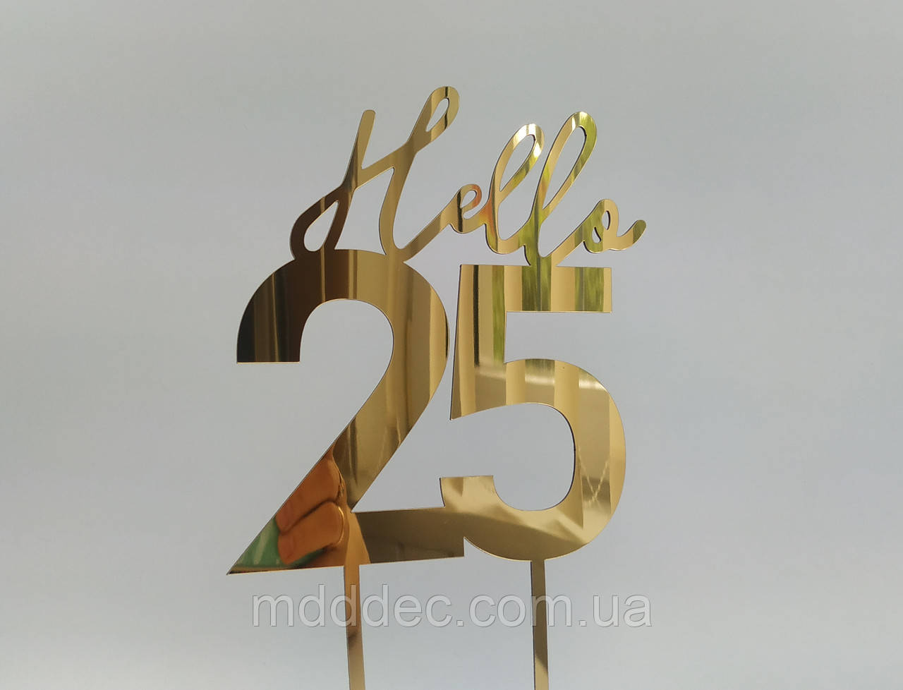 Топер у торт дзеркальний пластик Hello 25 років