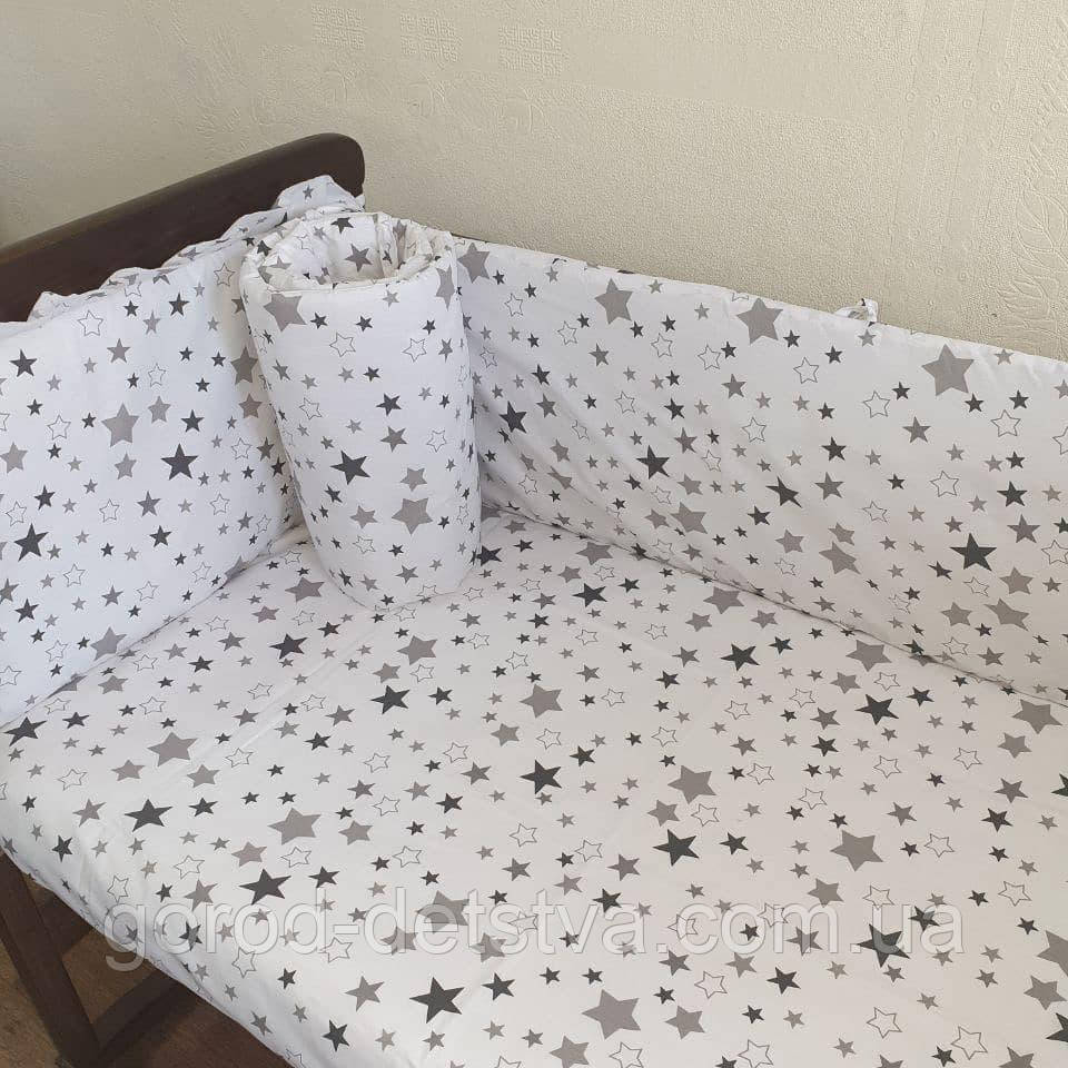 Захист суцільні бортики бампер на 4 сторони в дитяче ліжечко 120*60 см на завязочках висота 37 см, фото 1