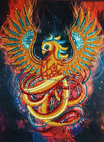 Тканина з нанесеним кольоровим малюнком для вишивки картини бісером "Фенікс - вогняний птах"