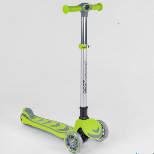Триколісний дитячий самокат Best Scooter 46987 складаний алюмінієвий кермо салатовий, фото 1