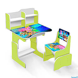 Дитяча парта шкільна зі стільцем Собачки ЛДСП ПШ 013 з пеналом салатова