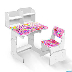 Дитяча парта шкільна зі стільцем Супер Барбі ЛДСП ПШ 008 з пеналом біла
