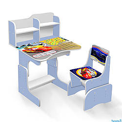 Дитяча парта шкільна зі стільцем Тачки ЛДСП ПШ 025 з пеналом блакитна