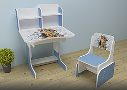 Дитяча парта шкільна растишка зі стільцем Жирафік, блакитна 116