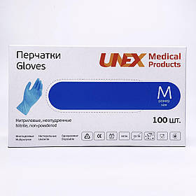 Рукавички нітрилові Unex (сині, розмір М упаковка 100 штук)
