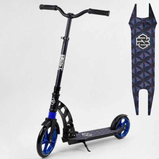 Самокат складаний двоколісний Best Scooter 81246 з переднім амортизатором і підніжкою/колір синій