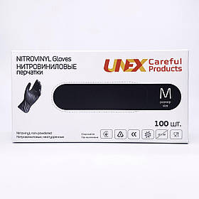 Рукавички нитровиниловые Unex (чорні, розмір М упаковка 100 штук)
