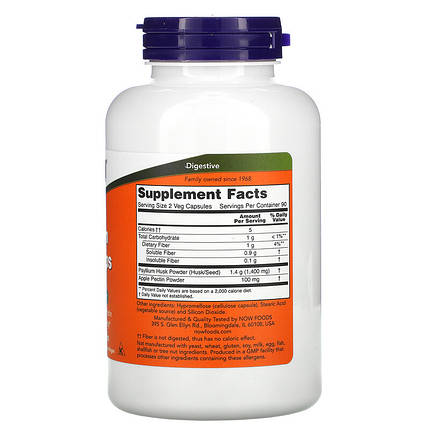 NOW Foods Psyllium Husk Caps 700 mg 180 VCaps, фото 2