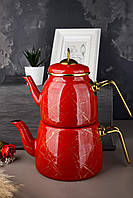 Эмалированный эксклюзивный чайник двойной турецкий для всех видов плит Paçi Elite Class мрамор 3.2 л