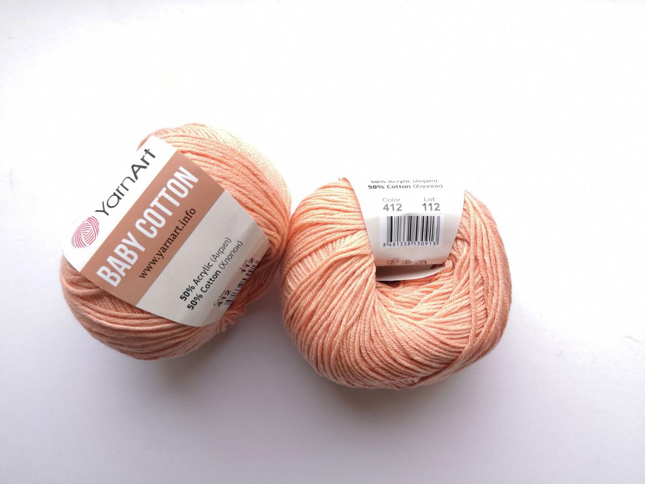 Пряжа  Бебі Коттон Ярнарт Baby Cotton YarnArt (RAM) колір 412 абрикос, 1 моток 50г, фото 1
