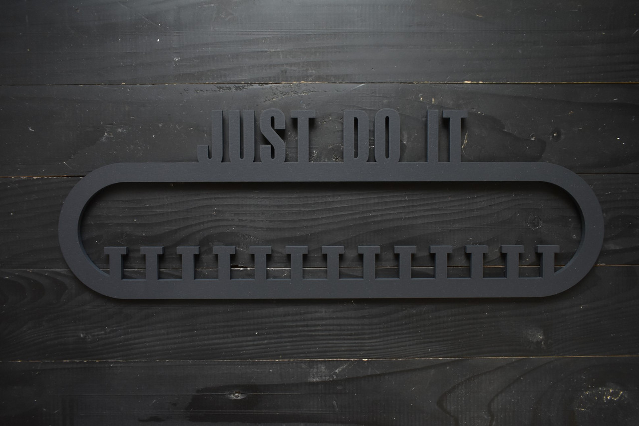 Чорна вішалка для медалей, медальниця "Just do it", з дерева, фото 1