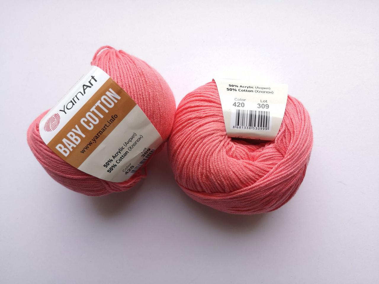 Пряжа  Бебі Коттон Ярнарт Baby Cotton YarnArt (RAM) колір 420 кораловий, 1 моток 50г