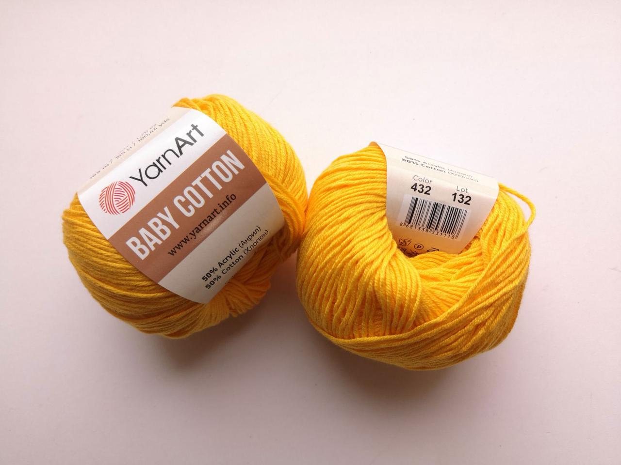 Пряжа  Бебі Коттон Ярнарт Baby Cotton YarnArt (RAM) колір 432 жовтий, 1 моток 50г