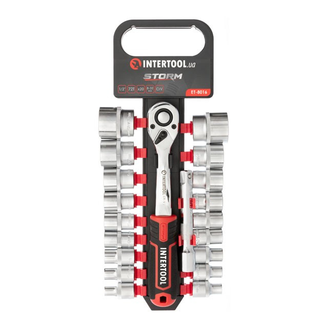 Набір головок 1/2" 8-32 мм, 20 од. Cr-V INTERTOOL ET-8016, фото 1