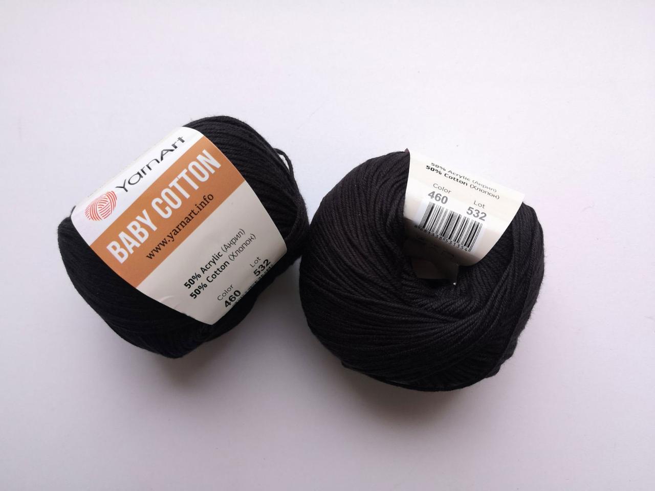 Пряжа  Бебі Коттон Ярнарт Baby Cotton YarnArt (RAM) колір 460 чорний, 1 моток 50г, фото 1