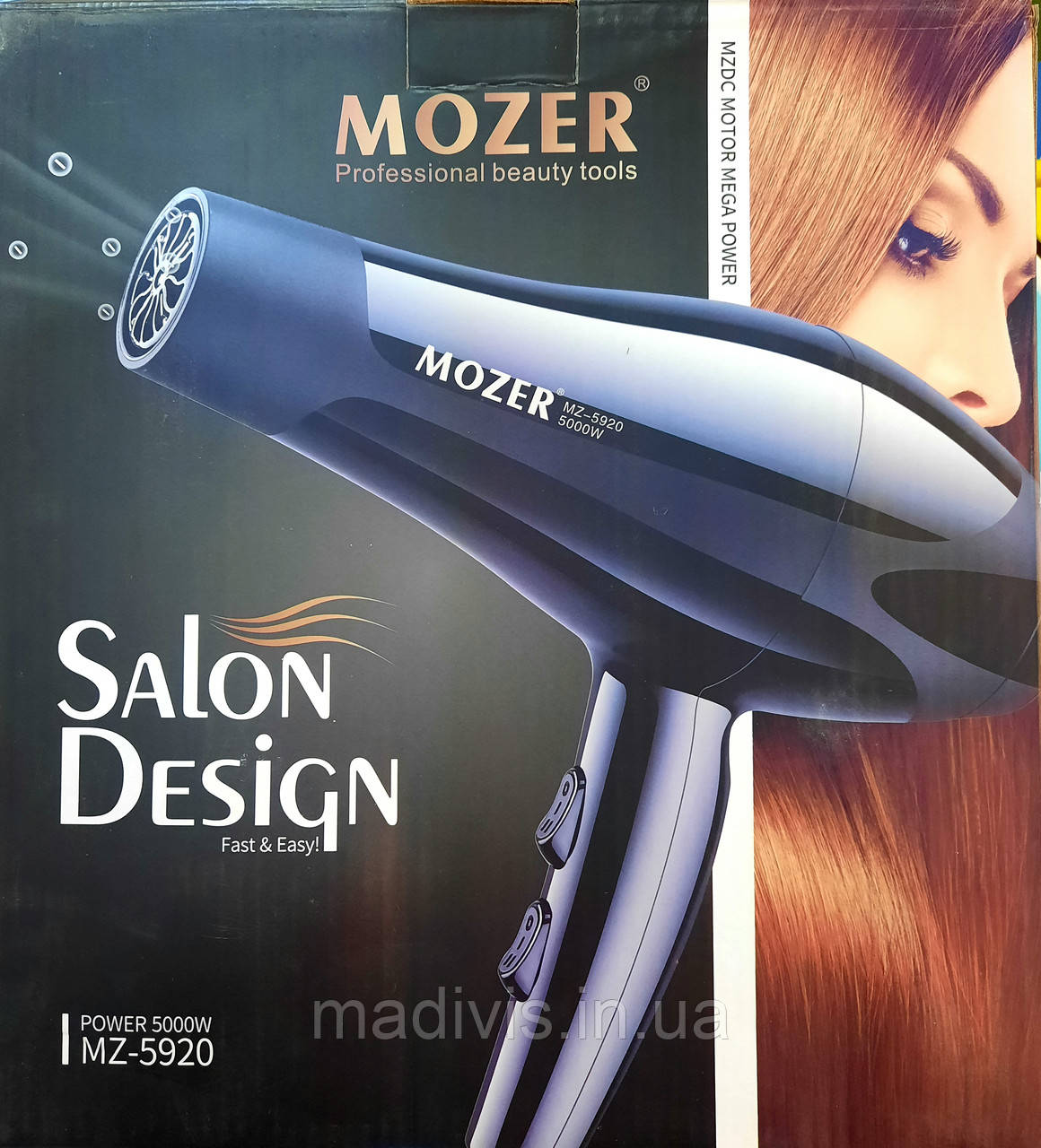 Потужний фен для сушіння та укладання волосся Mozer MZ-5920 (5000 Вт.)., фото 1