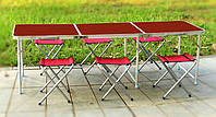 Зручний розкладний стіл 60*180 см для пікніка та 4 стільця ( + 2 в ПОДАРУНОК), темне дерево