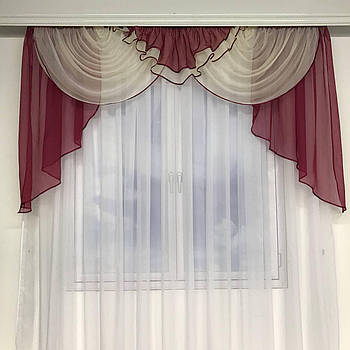 Ламбрекени на вікна, ламбрекени в залу, ламбрекени у вітальню Бордовий (L-K2-15)