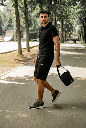 Футболка Поло чорна + Шорти + Барсетка Reebok ( Рібок ) Костюм в стилі Reebok річний рібок костюм, фото 2