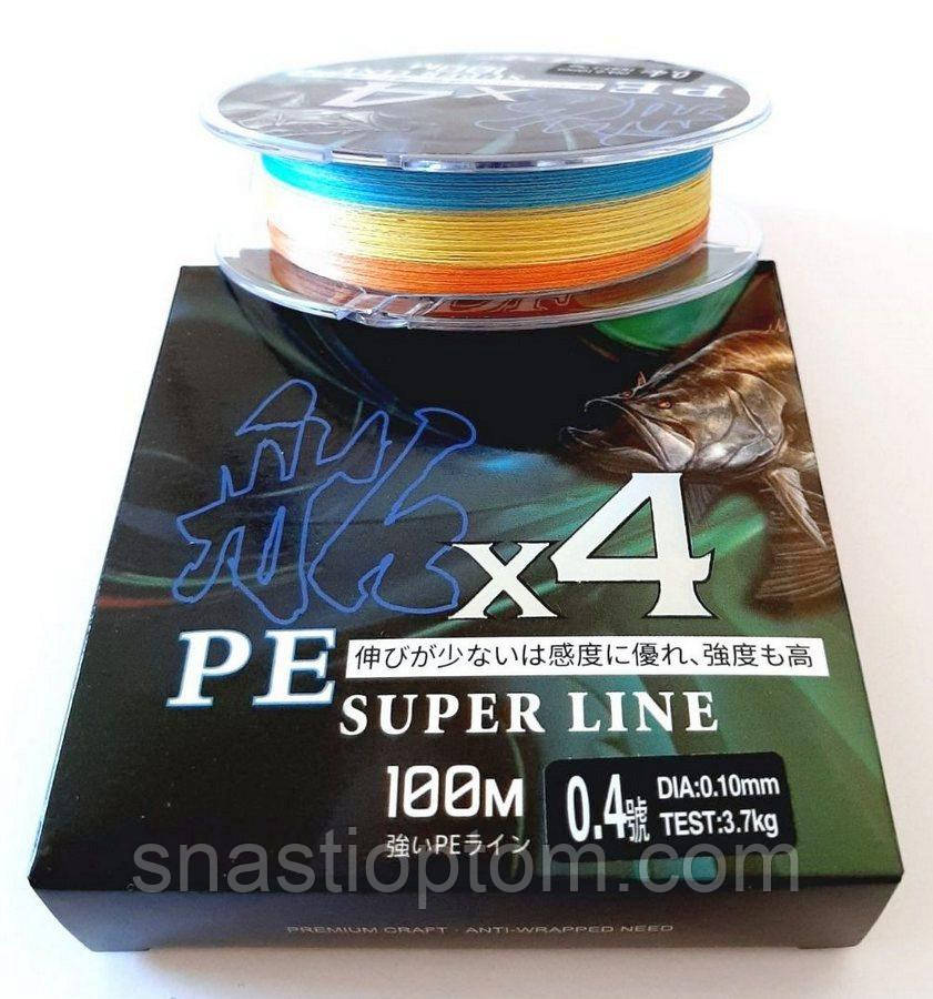 Плетений шнур KDL X4 SUPER PE LINE multicolor, перетин 0,26, 100м