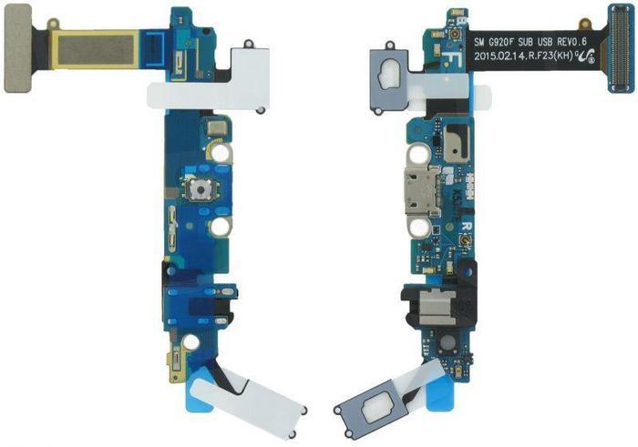 Шлейф (Flat cable) Samsung G920F S6 з роз'ємом зарядки, навушників, кнопкою меню, мікрофоном
