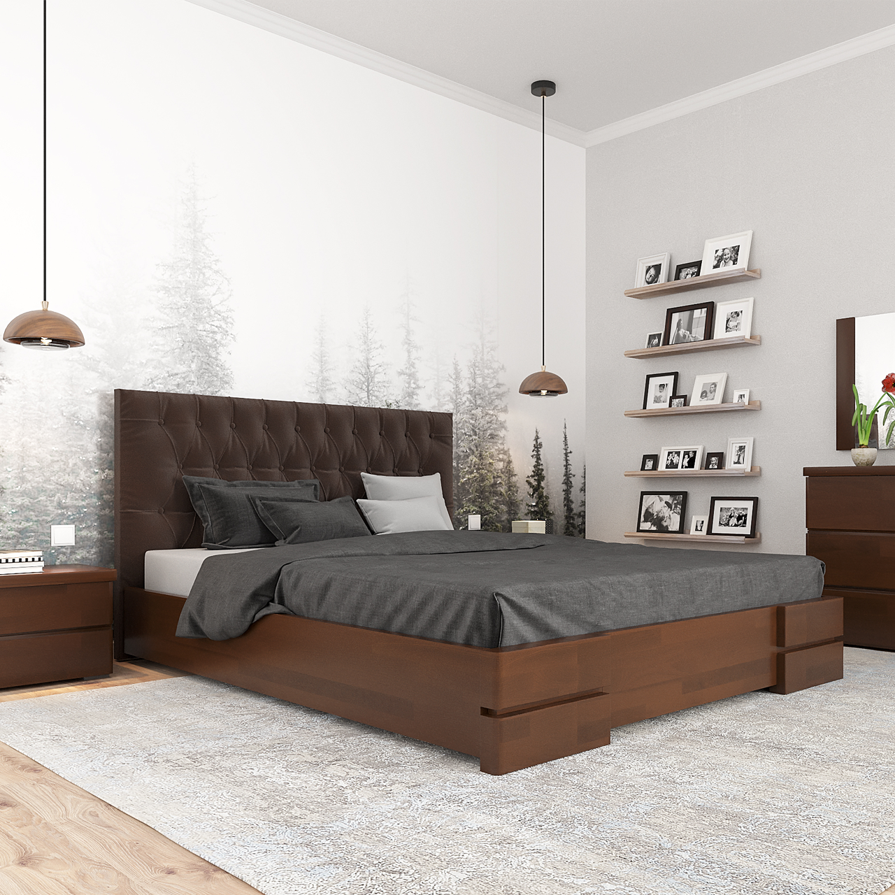 Ліжко дерев'яне двоспальне Камелія з підйомним механізмом
