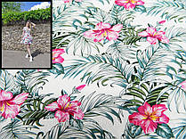 Тканина штапель білого кольору принт "Квіткові тропіки"
