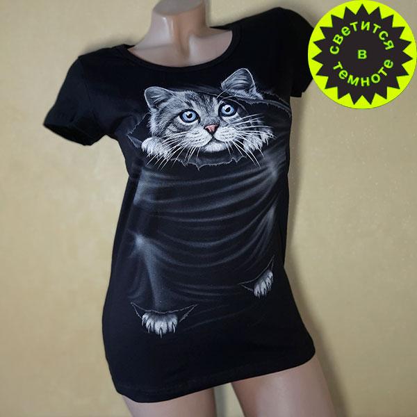 Женская светящаяся футболка "Котенок" размер L