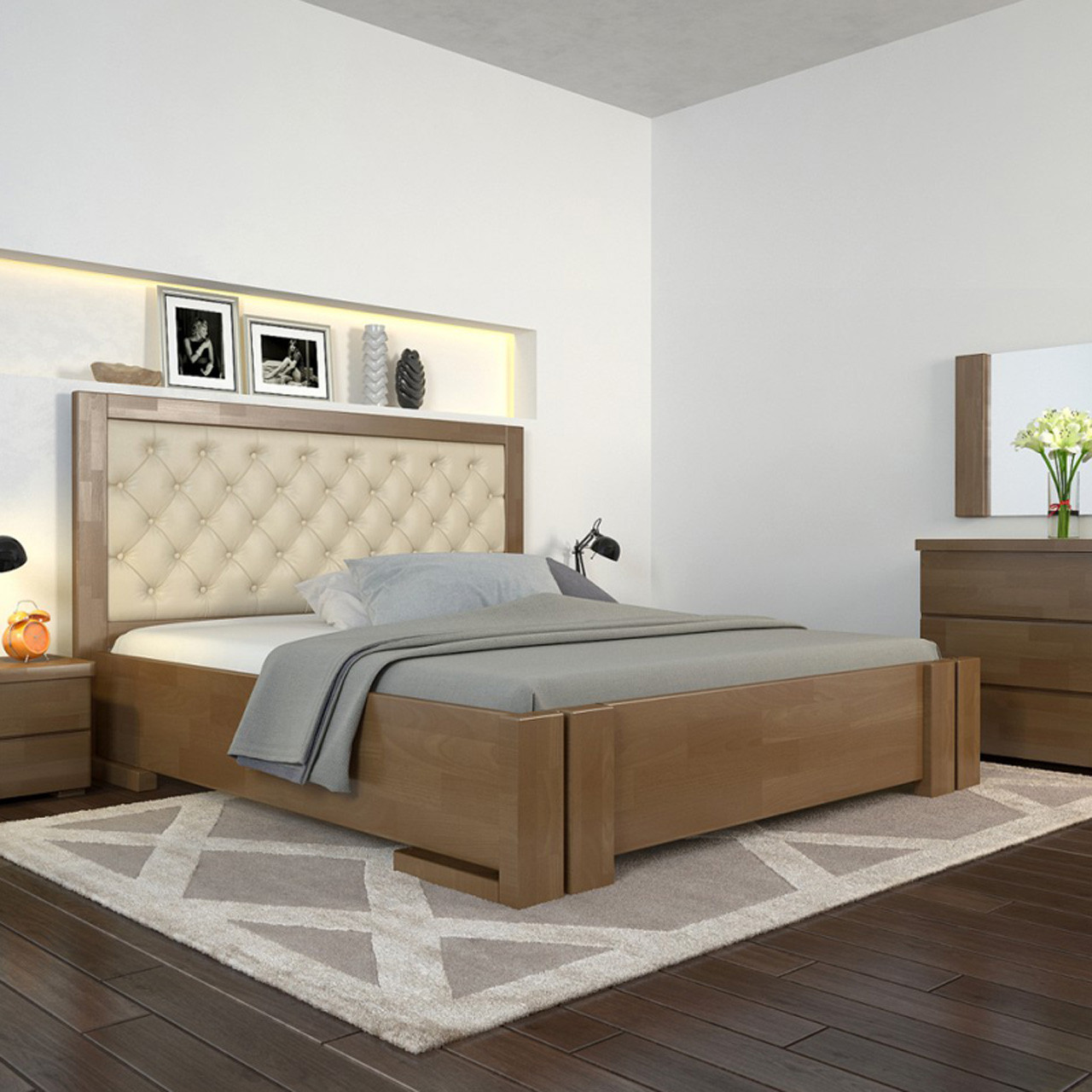 Ліжко дерев'яне двоспальне Амбер з підйомним механізмом