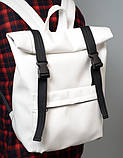 Стильний білий чоловічий рюкзак роллтоп (рол) еко-шкіра повсякденний, міський, для поїздок, ноутбука 15,6, фото 10