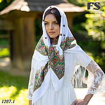 Павлопосадська біла хустина Розкіш, фото 6