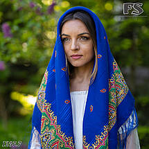 Синя павлопосадська хустина Розкіш, фото 4