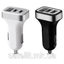 Зарядний пристрій автомобільний 2USB (12/24V - 5V 2,4 A), LED Display, чорний , DK-CT04B