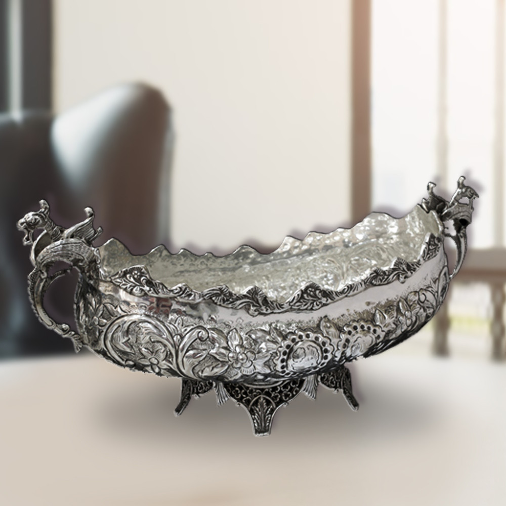Страва з ручками Gamma CHINELLI 8022000, срібне покриття і рослинний орнамент, 47 на 25 см, фото 1