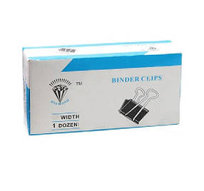 Біндер затискач для паперу 51мм 12шт чорний металевий офісний канцелярський "Diamond" KNZ