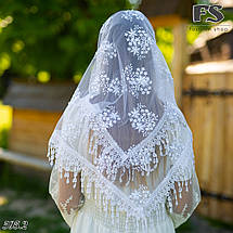 Весільний білий з перлами хустку Вів'єн, фото 2